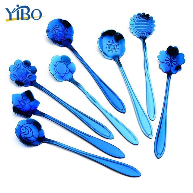 Best Price YIBO 1PC Stainless Steel Coffee &Sugar Spoon Mixing Spoons Set Suitable for Cold Drink Fruit Ice Cream Tea For Kitchen Flatware