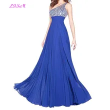 One Shoulder Crystals Chiffon Evening Dresses A-Line Empire Ruffled Prom Party Gowns Long Plus Size Formal Dress vestido festa