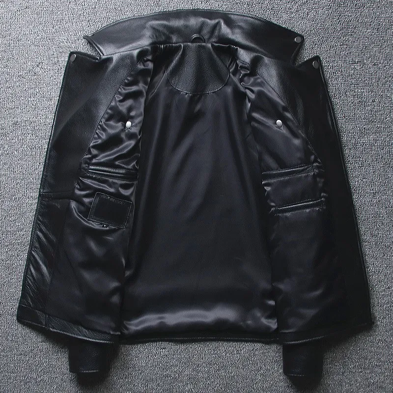 Мужская мотоциклетная куртка из натуральной кожи с поясом, двухслойная байкерская куртка с Диагональной молнией, Панк модное короткое пальто из натуральной кожи