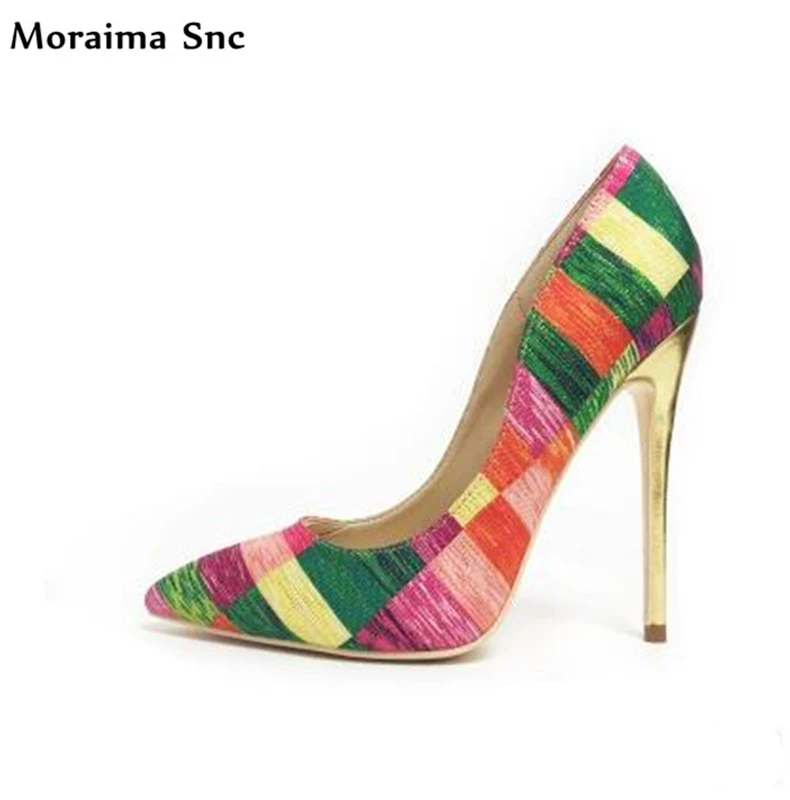

Moraima Snc spring Autumn fashion women pumps sexy pointed toe thin high heel Metal Decoration shallow mixed colors party shoes