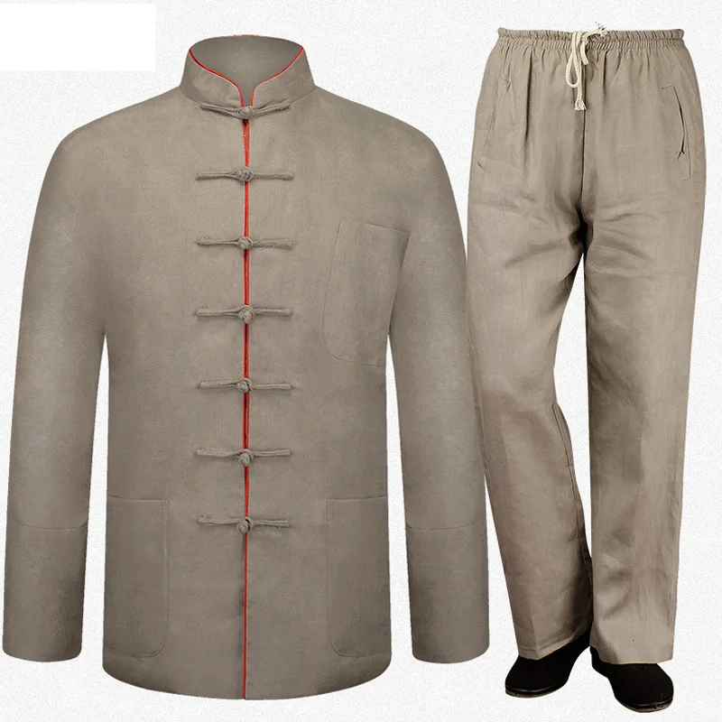 

Brand New Arrival ChineseTraditional Men's Solid 100% Linen Suits Sets Coats+Pants M L XL XXL 3XL MTJ070204