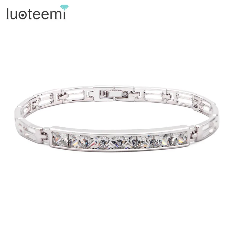 

LUOTEEMI Top Quality Square AAA Cubic Zirconia Women Bracelet Bangles White Gold-Color Simple Bracelet For Women Jewelry