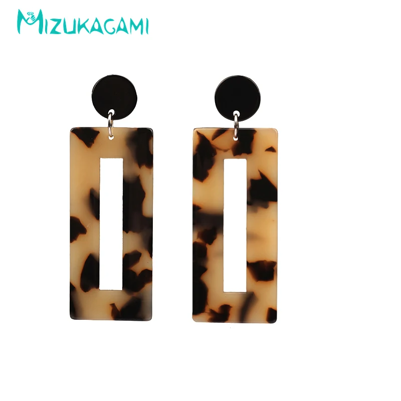 

2018 New Hollow Geometric Rectangular Tortoiseshell Drop Earrings Acetic Acid Resin Material For Elegant Design Women's Jewelry