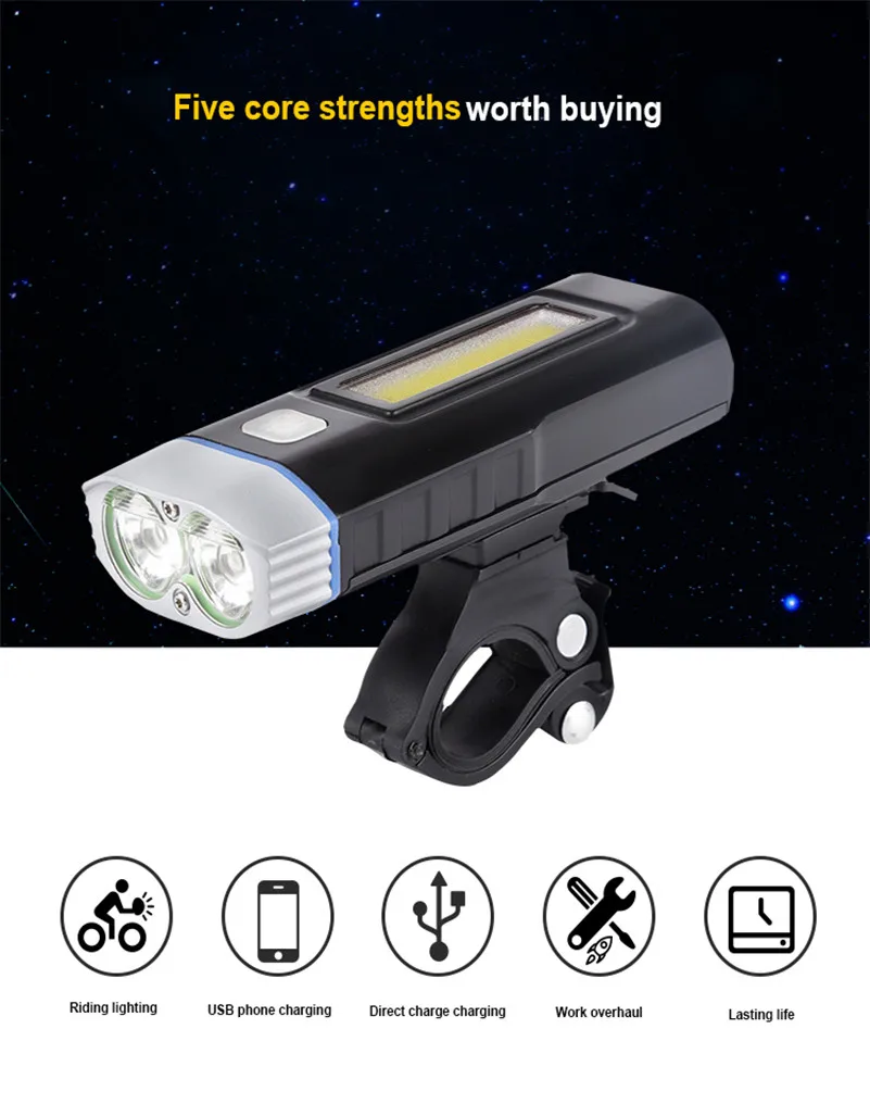 Top WEST BIKING USB Rechargeable Bike Light Front Handlebar Sports Cycling Led Lights Battery Flashlight Torch Bicycle Headlights 5