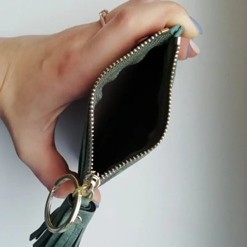 Тонкий Для женщин кошелек короткая сумка Малый из искусственной кожи держателей кредитных карт Тонкой кисточкой Кошелек на молнии карман