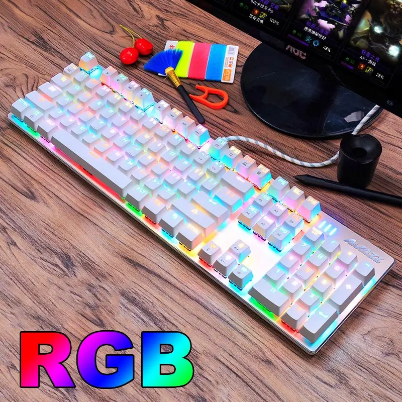 Ajazz RGB светодиодный с подсветкой мультимедийная механическая клавиатура Проводная USB с подсветкой игровая клавиатура геймер эргономичная для ноутбука компьютера - Цвет: RGB Light White