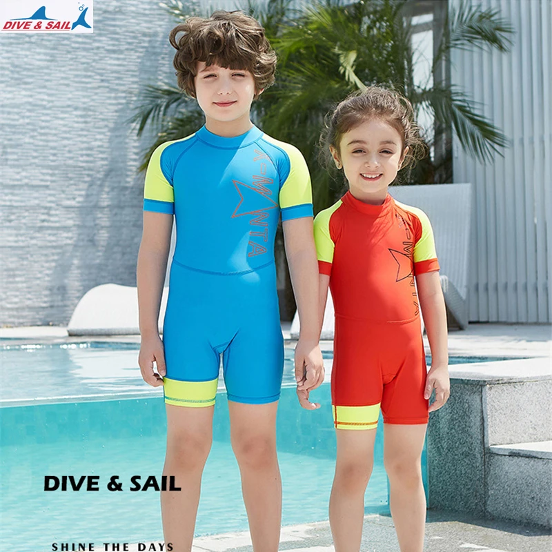 Swimwear Aislor Kids Boys One Piece Zippered Diving Suit Short Sleeves Sun Protection Wetsuit Holiday UPF 50