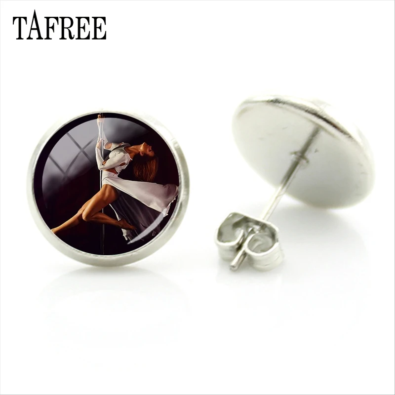 

TAFREE Pole Dance Stud Earrings Wonderful Design Rhdium Plated New Fashion Trendy Earring Of Women Gift Jewelry Accessories PD55