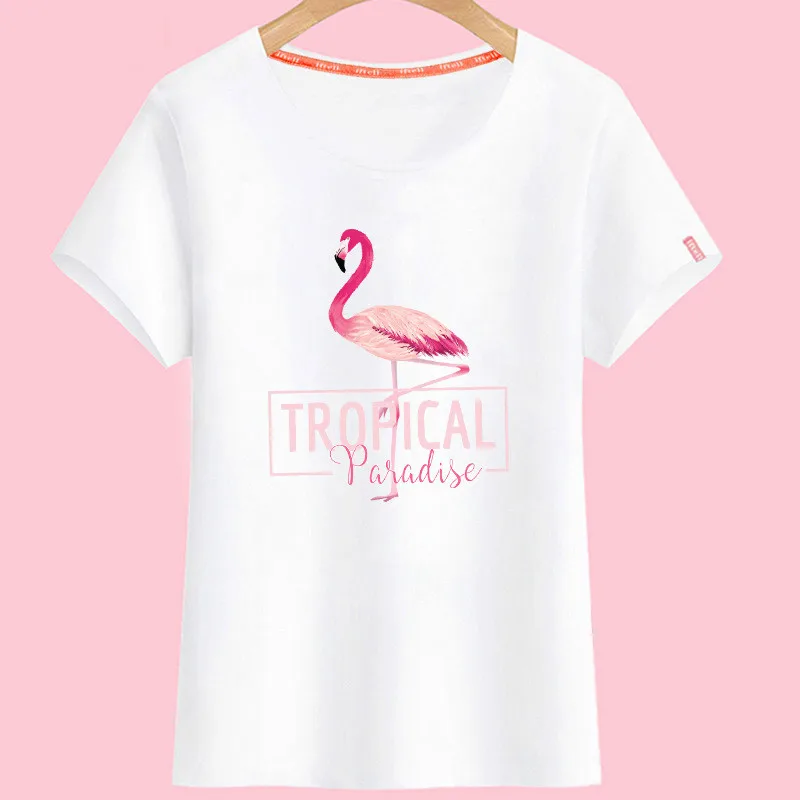 Liva Girl Summer Flamingos Print T shirt for Women Plus Size Female Tee