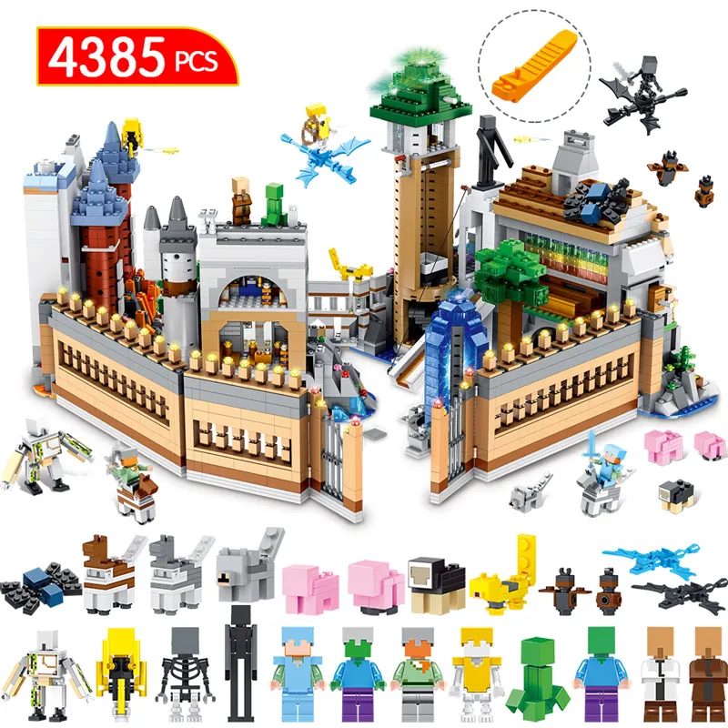 

4385PCS My World Building Blocks Kit Compatible LegoINGLYS Minecraft Large Magic Castle Technic Model Bricks Children Toys