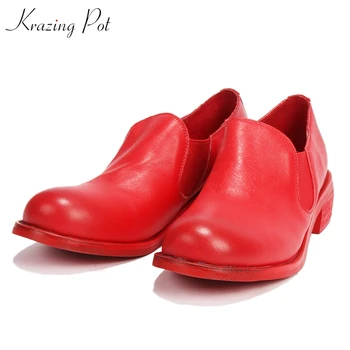 

Krazing pot new full grain leather med heels office lady slip on mature women career round toe Spring Autumn big size pumps L20