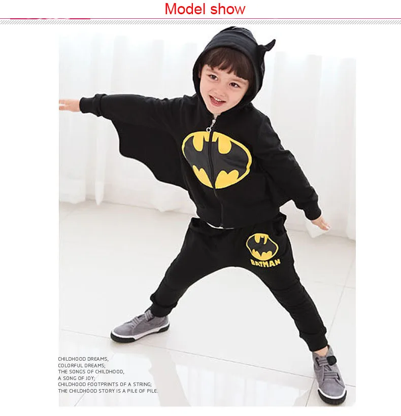 Детский костюм Бэтмена, косплей, Осенний танцевальный комплект из 2 предметов с длинными рукавами для мальчиков, толстовка на молнии+ штаны, домашний спортивный костюм для сцены