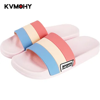 

Shoes Woman Slippers Fashion Home Slipper Summer Couple Sandals Slides Women Shoes Flip Flops Pink Color Stripe Sandalias Mujer