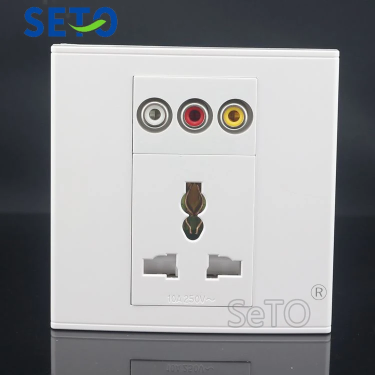 SeTo 86 Type RCA AV Audio Video + Three Hole Power Socket Wall Plate
