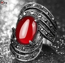 Unique Angel Wings Silver Rings Oval Cut Amethyst Silver Plated Tibet Antique Vintage Fashion Black Resin Womens Ring