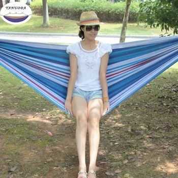 

Portable Camping Hammock 200*150cm,Sky blue and Green Striped Canvas Hammocks Outdoor Camping Garden Beach Travel