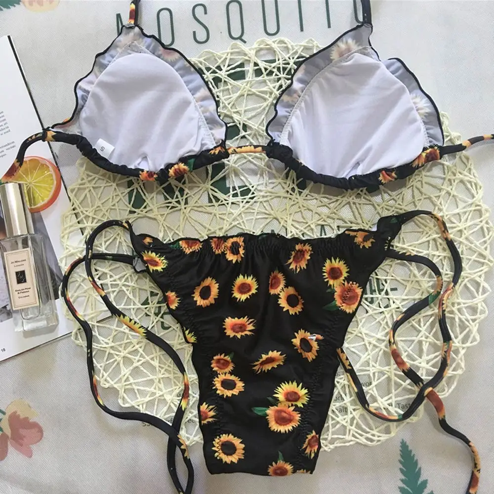 Сексуальный комплект бикини, женский купальник, бразильский купальник, женская летняя пляжная одежда, цветочный принт, купальник, бикини, винтажный купальник