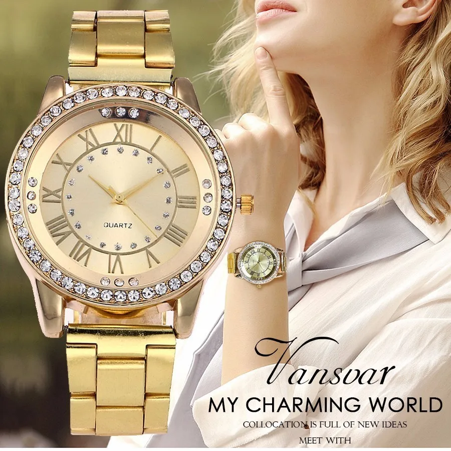 

2017 New Vansvar Brand Rose Gold Delicacy Watch Women Rhinestone Quartz Elegance Watch Casual Women Stainless Steel Wristwatches