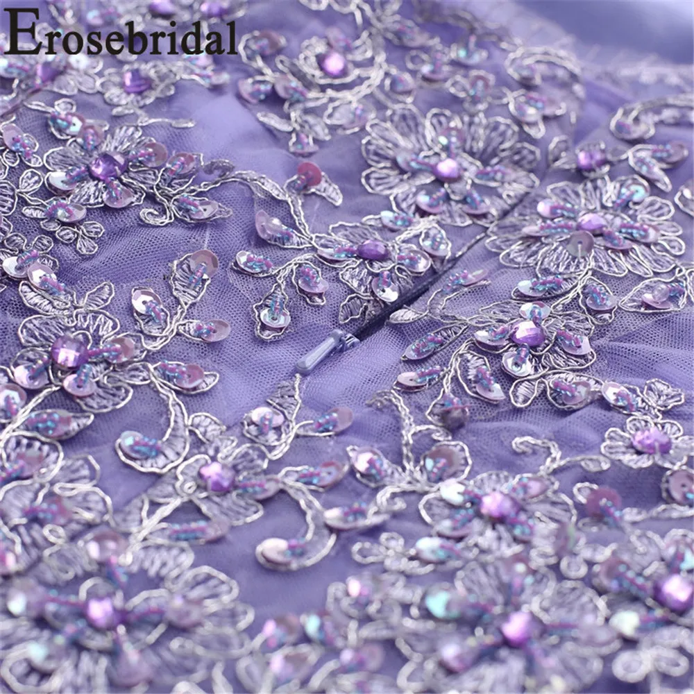 Короткое платье для выпускного вечера Erosrbridal фиолетовое длиной ниже колена с