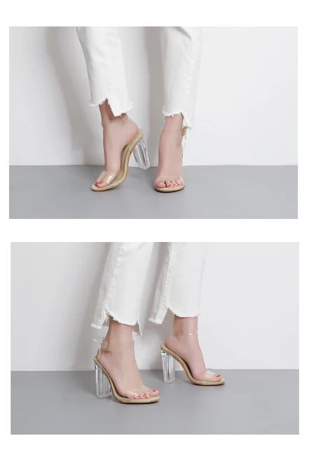 Eilyken 2018 PVC Jelly Sandals Crystal Leopard Open Toed High Heels Women Transparent Heel Sandals Slippers Discount Pumps 11CM -