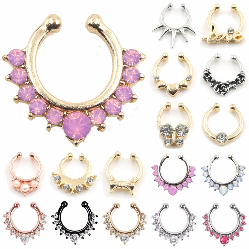 

Top sale fake nose ring jewelry fake septum Piercing clicker faux clip non Body Hoop For Women Silver wholesale