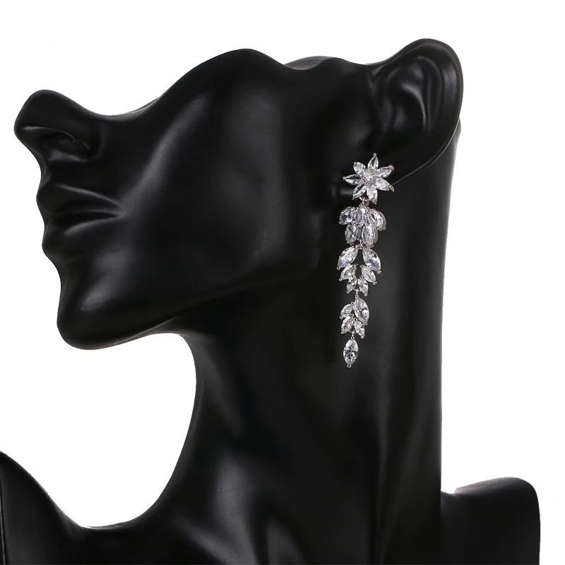 Emmaya Модные женские серьги с кристаллами в виде листьев 3 цвета циркониевые Серьги Boho Свадебные ювелирные изделия длинные висячие серьги
