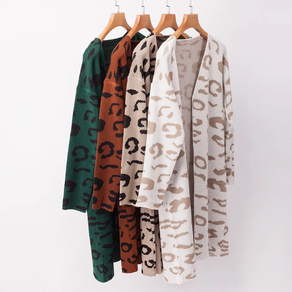 

womens sweater long cardigan leopard