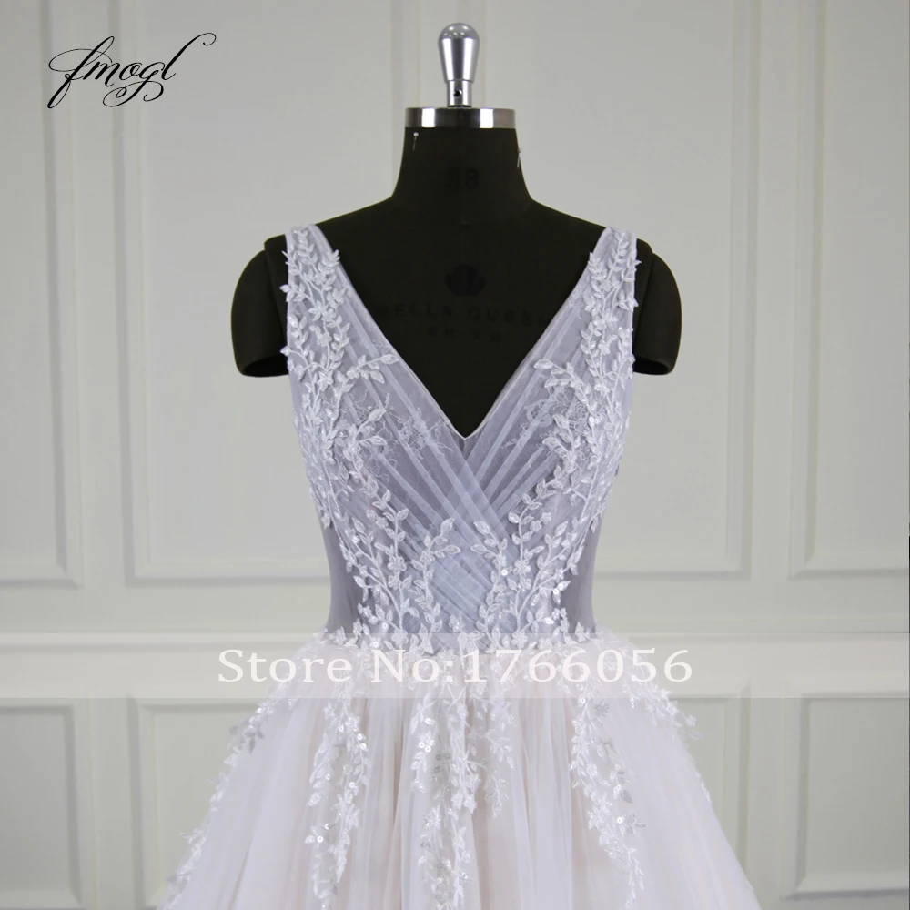 Fmogl Vestido De Noiva V шеи Линия свадебное платье 2019 г. пикантные аппликация на прозрачном