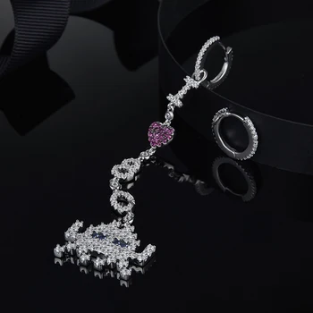 

Hot SHOOTER Game 925 Sterling Silver AB Dangle Earring Asymmetrical SPACE Colorful Zircon Women I Love 80s Wedding Jewelry Game