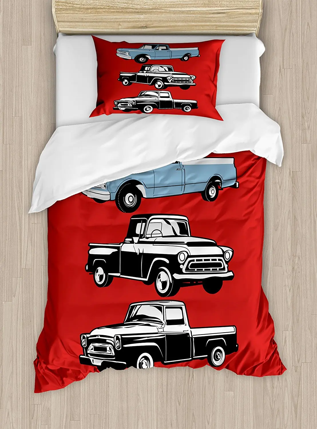 Truck Duvet Cover Set Vintage Pickup Vehicle Designs On Abstract