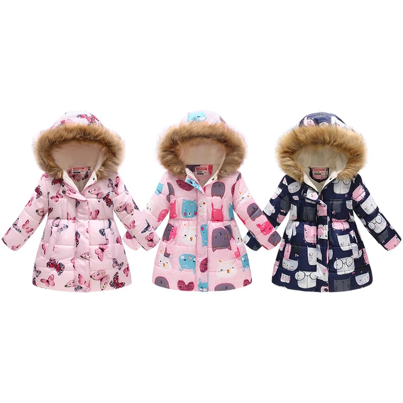 Модный пуховик для девочек; флисовая зимняя детская одежда; пальто с капюшоном; пальто с цветочным рисунком для маленьких девочек; Верхняя одежда; детская одежда; топы; джемперы