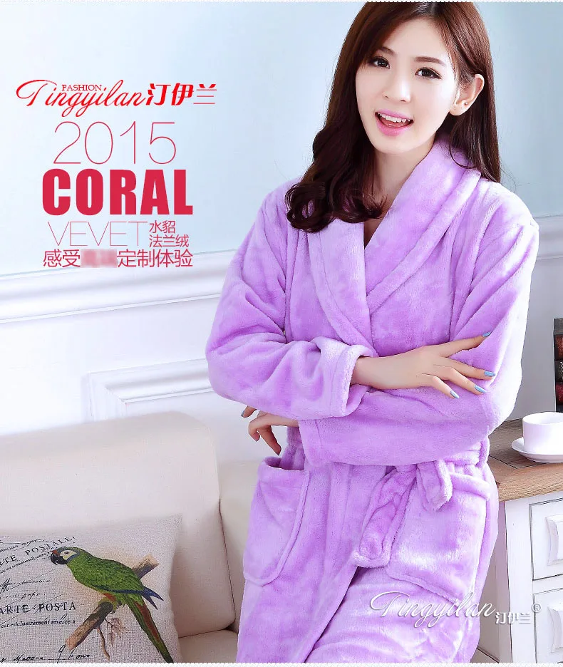 Lady Coral Fleece Bathrobes Women's Winter Flannel Pajamas Adult Men's Winter Warm Sleep Robe Coral Fleece Couples Homwear D2090