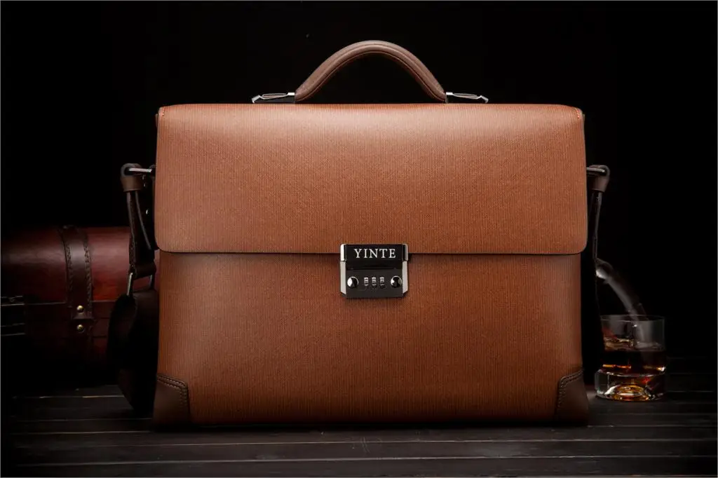 YINTE, кожаный мужской портфель, Классическая, деловая, коричневая сумка, для работы в офисе, для документов, для мужчин, сумка-мессенджер, на плечо, сумка-тоут, чехол, портфель, T8369-8
