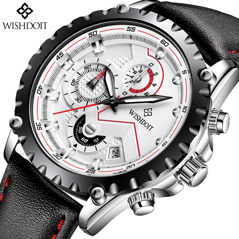 

WISHDOIT Mens Watches Top Brand Luxury Men's Military Sports Watch Mens Casual Leather Waterproof Quartz Watch Relogio Masculino