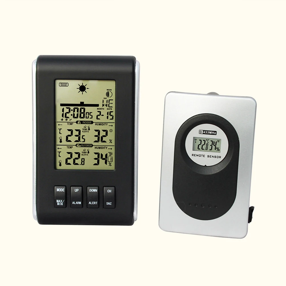 2 шт. электронный термометр будильник Многофункциональный цифровой Крытый и открытый термометр для измерения влажности для офиса отеля