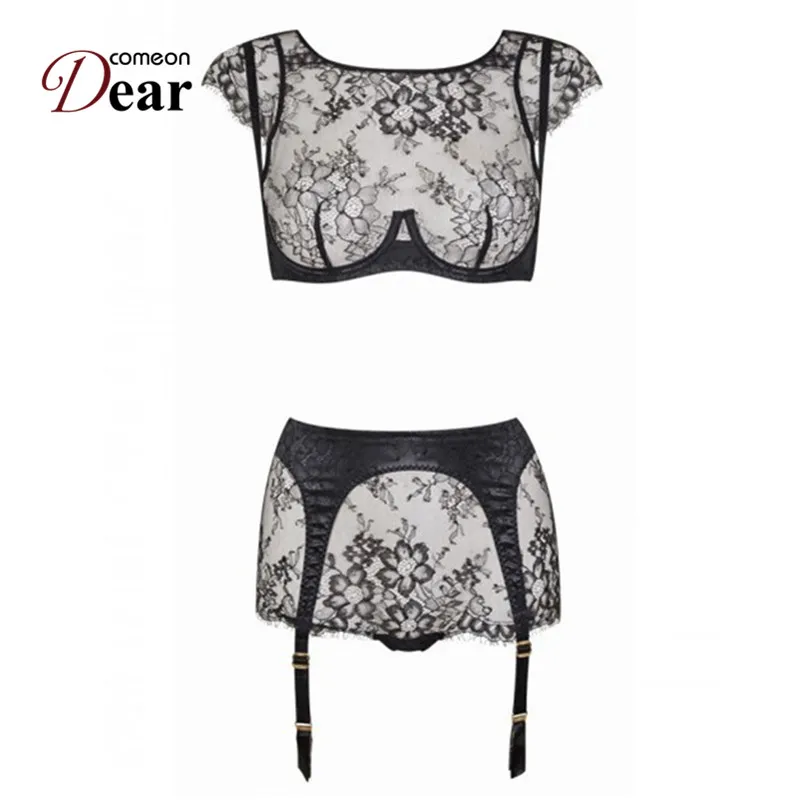 

Comeondear Ensemble Sous Vetement Femme Lingerie Plus Size Black White Intimates Bra Set Lace Halter Underwear Women Set RJ80312