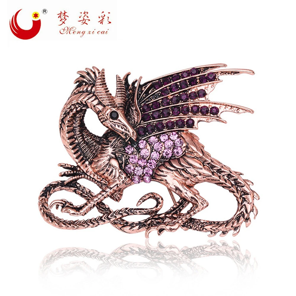 

New Trendy Vintage Rhinestone Game of Thrones Purple Dragon Brooch Pin Antique Crystal Large Female Broach Big Male Broches