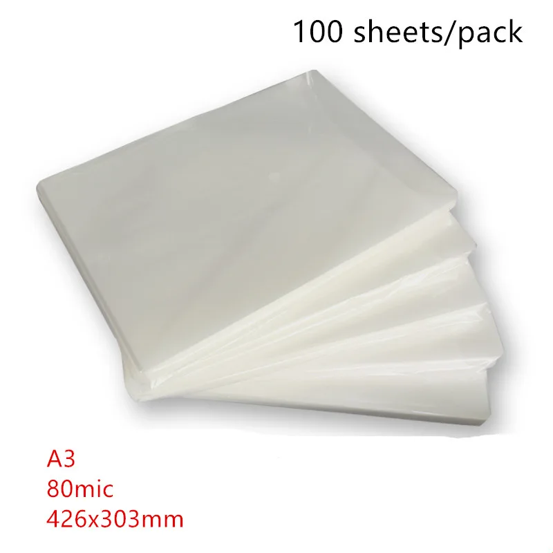 

100 Sheets/Pack A3 80mic 426x303mm Laminator Flim PET+EVA Material 100Pcs/Pack for Photo/Files/Card/Picture Laminating