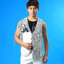 Стиль моды мужской ds танцор кисточкой блестками жилет расшитый стразами ночной бар dj певица сцены мужские костюмы