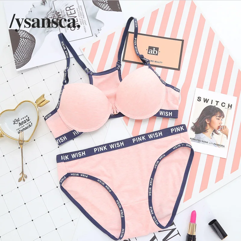 

YSANSCA Cotton Push Up Padded Bras Gathering Underwear Set Women Sexy VS Transparent Lingerie bra Set Front Closure