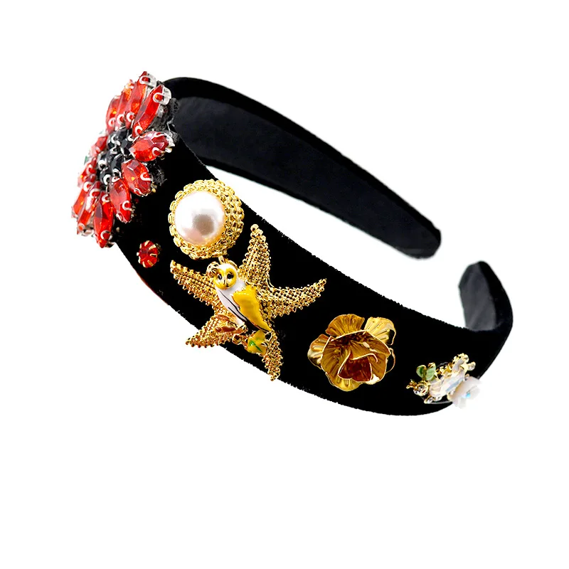 

Pearl and Diamond Headband Rhinestone Hair Accessories Flower Hair Bride Jewel Hair Band Black Crystal Ladies Jewelled Headband
