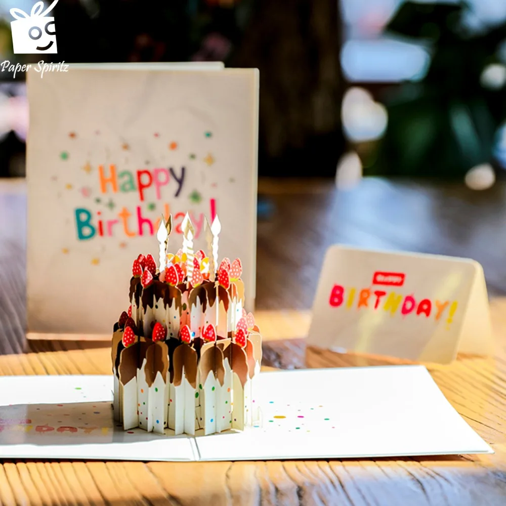  3D Colourful printing pop up Happy Birthday gifts greeting cards Invitation card laser cut envelope - 32851515357