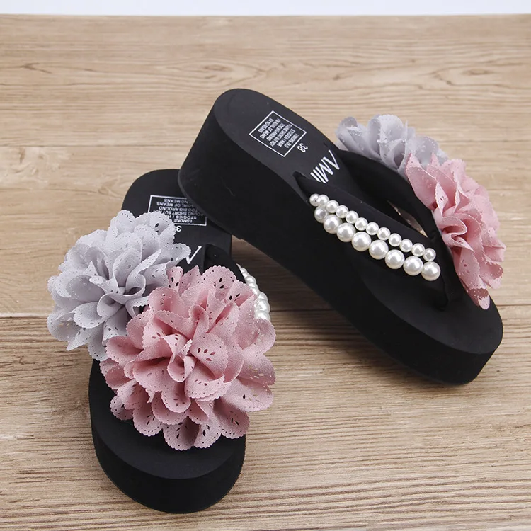 Chiffon Flower Sandal Hollow Platform Sandals Fashion Pearl Flip Flops Slippers Hot Sale Cheap Comfort Womens Shoes51