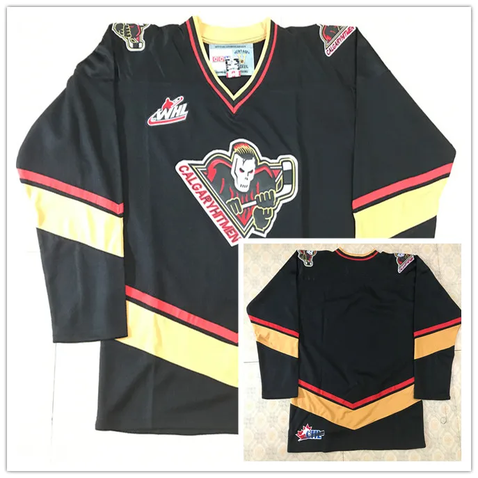 

CALGARY HITMEN WHL BLACK PREMIER throwback MEN'S Hockey Jersey Embroidery Stitched Customize any number and name