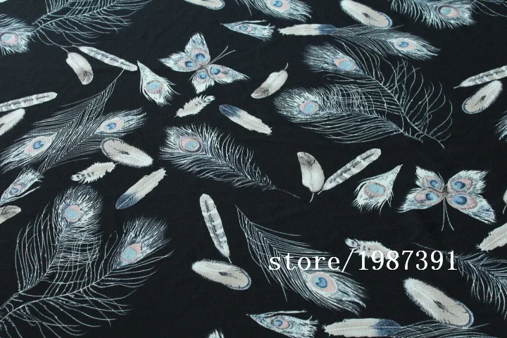 145 см ширина перламутровая ткань перо узор черный фон не может увидеть через для юбки костюм-платье повязка на голову CH-7493