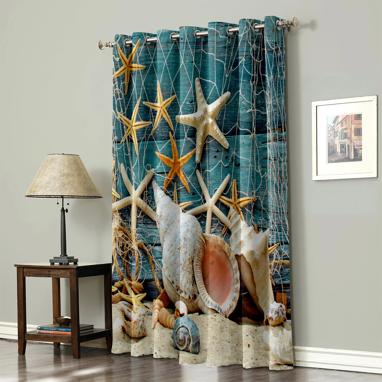 Cortinas de tratamiento de ventana de playa de concha de estrella de mar cortinas de Valance sala de estar Blackout cocina dormitorio tela decoración interior niños ventana