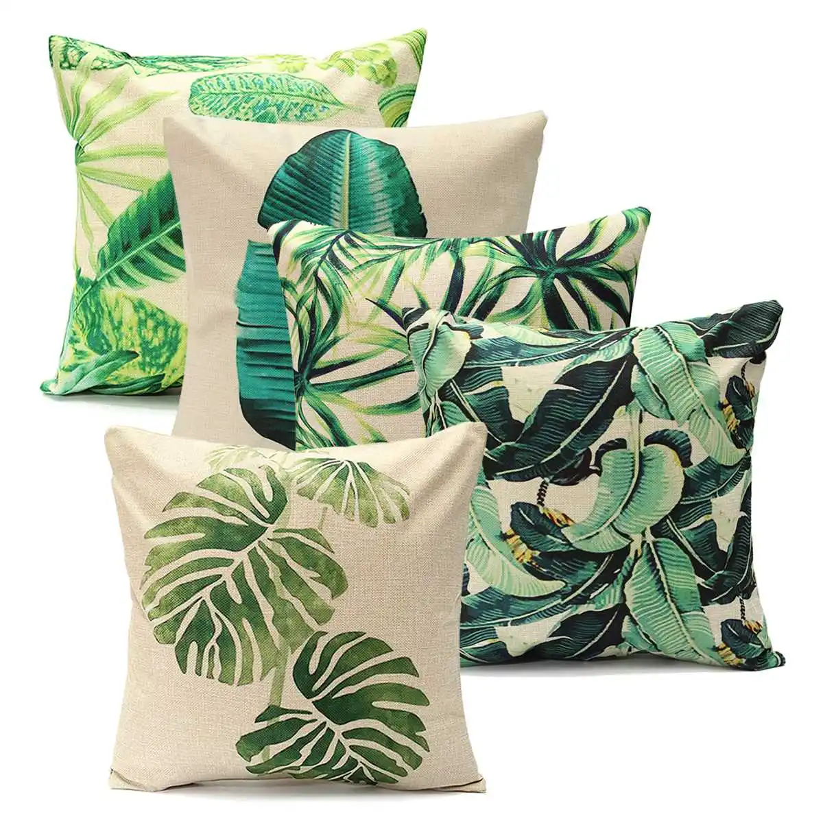 Pillowcases Green Leaf Cotton Linen Cushion Pillow Cover Waist Throw Case Home Bed Beauty Comfortable Pillow Sham