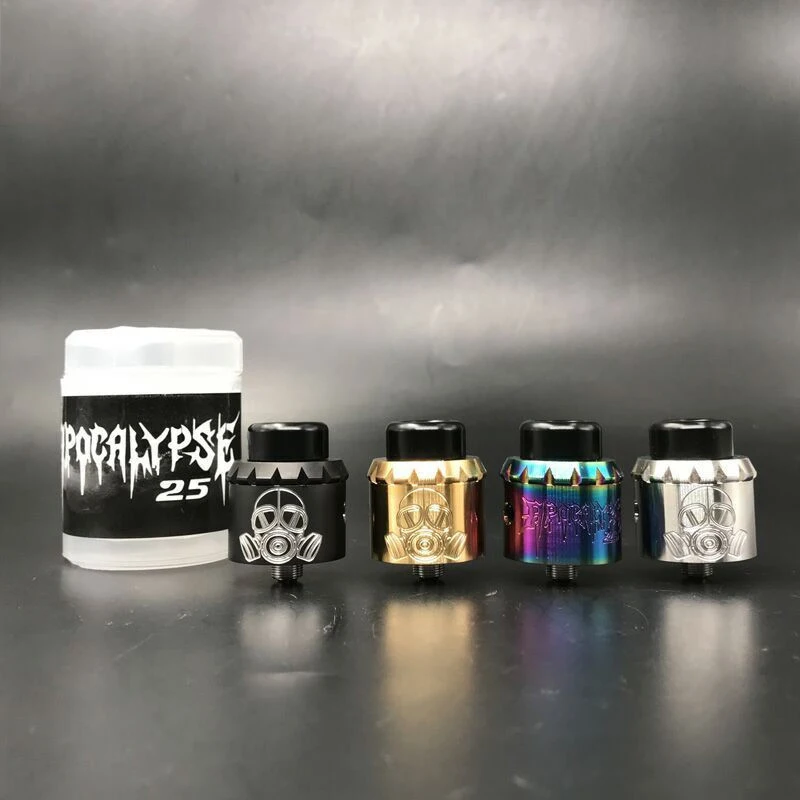 

Newest e-cigarette Apocalypse 25mm RDA Atomizers With Wide Bore Drip Tip 25mm Fit 510 E Cigarette Vaporizer Mech mod Atomizer