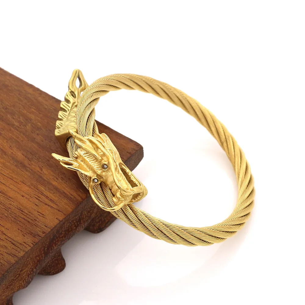 

JSBAO New Design Mens Vintage Punk Stainless Steel Twisted Cable Cuff Bangle Bracelet Dragon Bracelets For Men Punk Jewelry