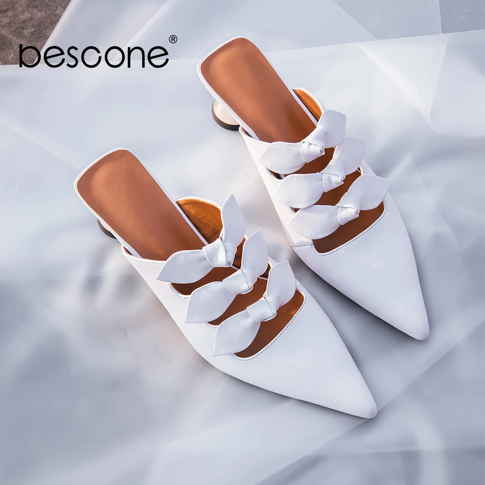 

BESCONE Brand Sexy Women Shoes Top Quality Comfortable Genuine Leather Slingback Female Shoes Spike Heels Pointed Toe Pumps BO16